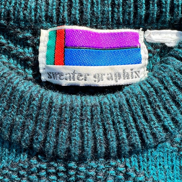 Vintage Sweater Graphix teal texturized sweater L - Picture 3 of 6